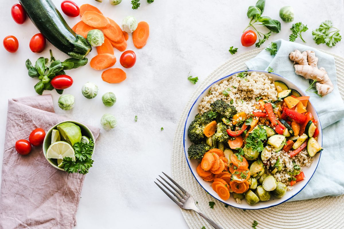 Colourful balanced vegetables and meal ingredients